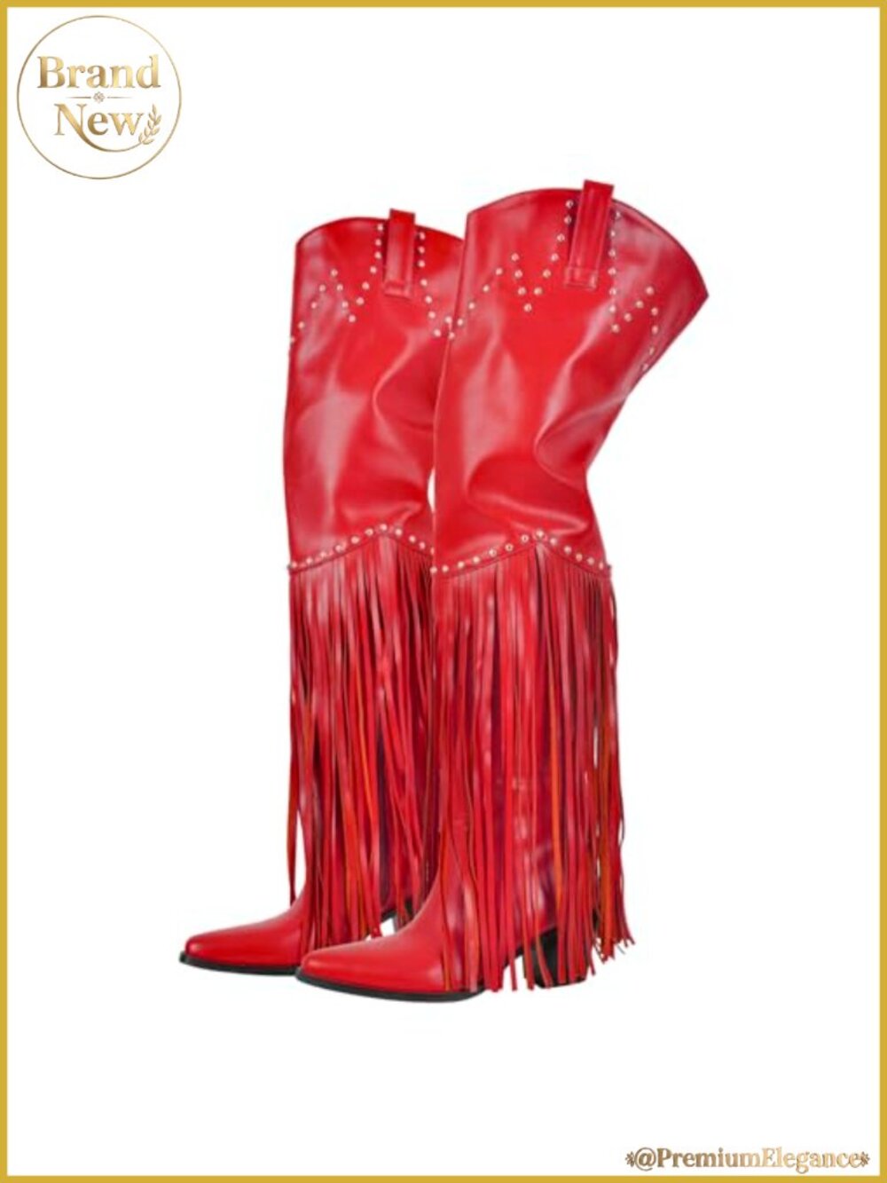 Faux Leather Western Fringe Thigh High Cowboy Boots Wide Calf Chunky Heel